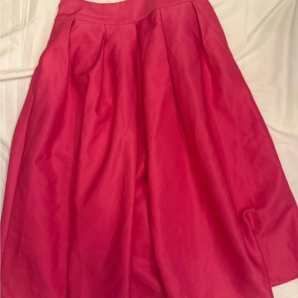 Bright Fuchsia A-Line Pleated Midi Skirt